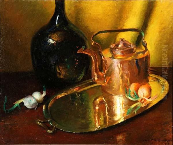 Still Life With Copper Pot Oil On Canvas, Slr Oil Painting by Gerrit A. Beneker