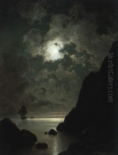 Moonlit Cliffs Oil Painting by Georg Emil Libert