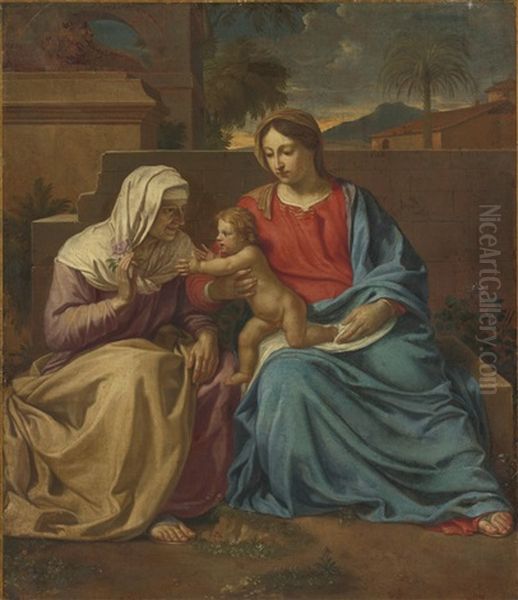 Virgin And Child With Saint Anne Oil Painting by Louis Licherie De Beurie