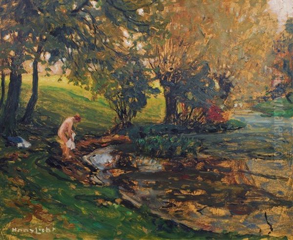 After The Bath Oil Painting by Hans Licht