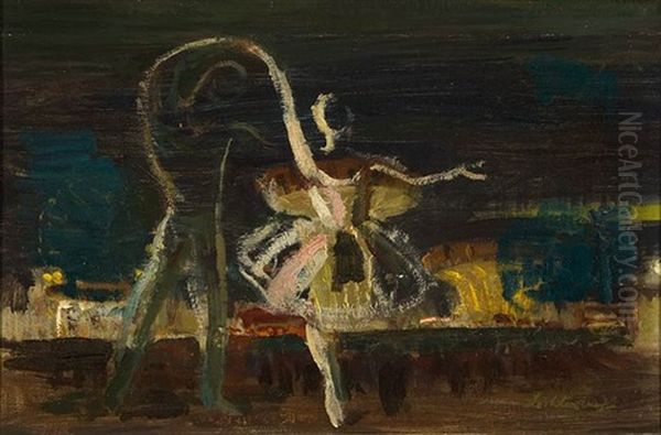 Pas De Deux (+ Another (study), Verso) Oil Painting by Hans Reinhold Lichtenberger