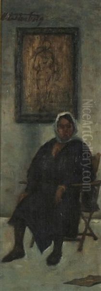 Old Woman In A Chair Or The Nude Behind Oil Painting by Hans Reinhold Lichtenberger