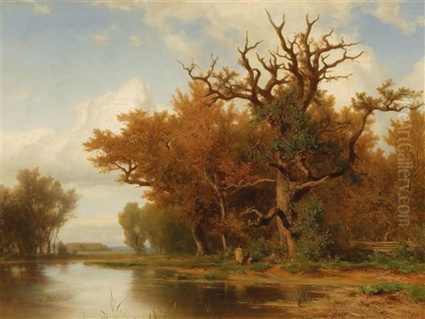 An Old Oak Tree Near Modling Oil Painting by Eduard Peithner Ritter von Lichtenfels