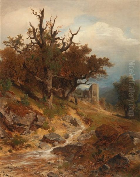 Scene Near Modling Oil Painting by Eduard Peithner Ritter von Lichtenfels