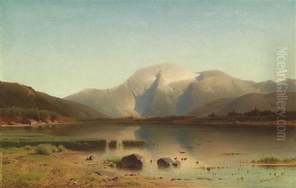 Langbathsee (?) Oil Painting by Eduard Peithner Ritter von Lichtenfels