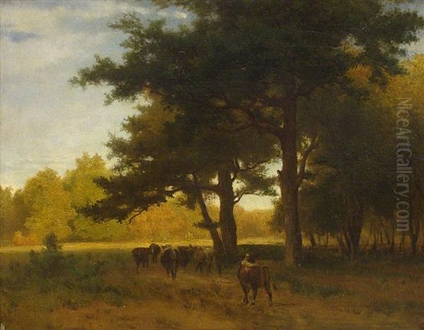 Cattle Under The Trees Oil Painting by Eduard Peithner Ritter von Lichtenfels