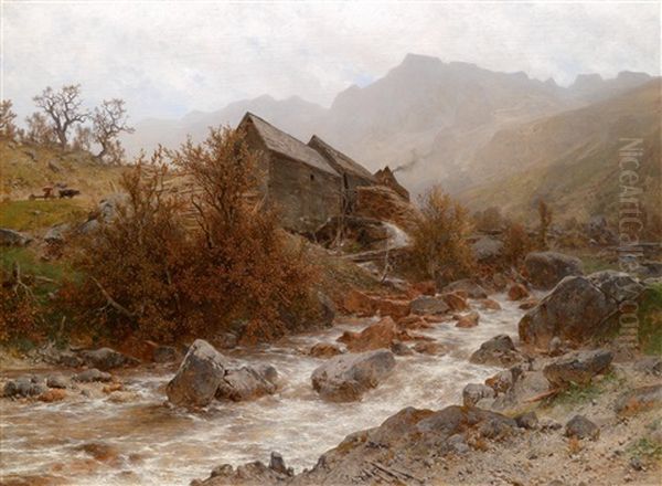 Muhle Im Bombuschgraben Bei Pontafel, Udine Oil Painting by Eduard Peithner Ritter von Lichtenfels