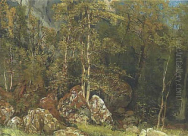 Waldinneres Mit Felsen Oil Painting by Eduard Peithner Ritter von Lichtenfels