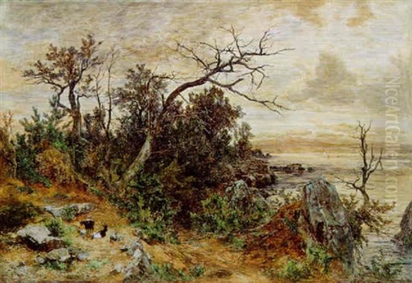 Abenddammerung Uber Einer Felsigen Kustenlandschaft Oil Painting by Eduard Peithner Ritter von Lichtenfels