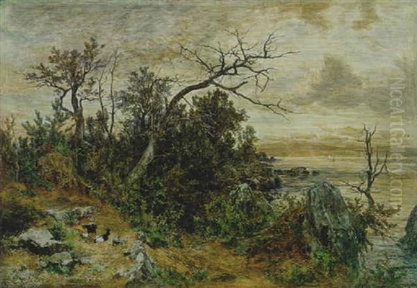 Abenddammerung Uber Einer Felsigen Kustenlandschaft Oil Painting by Eduard Peithner Ritter von Lichtenfels