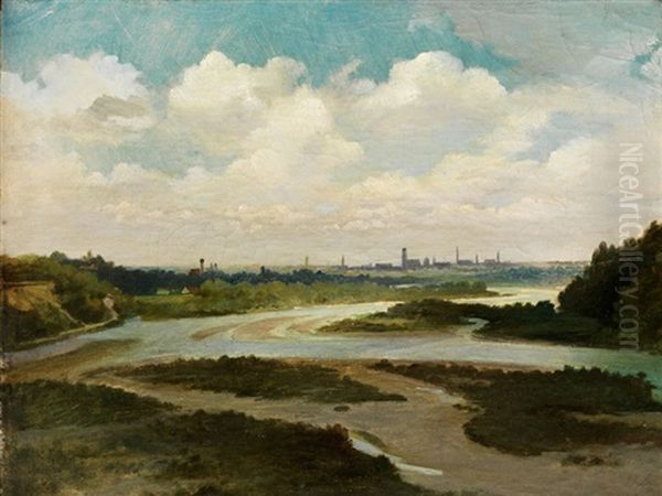 Isartal Mit Blick Nach Munchen Oil Painting by Wilhelm Lichtenheld