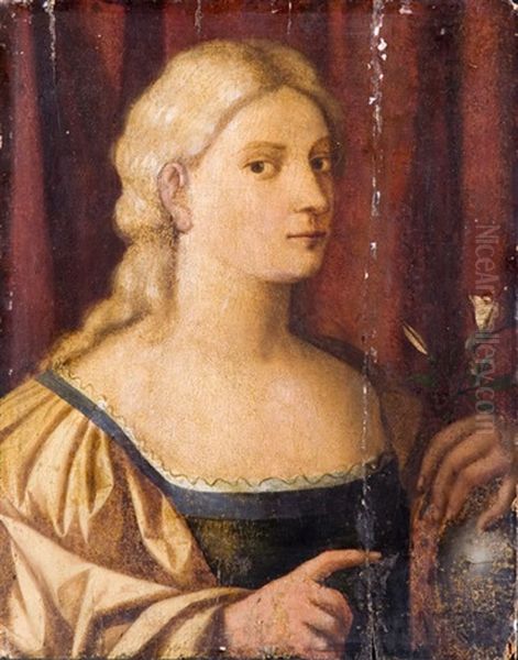 Figura Femminile Con Vaso Di Fiori Oil Painting by Bernardino Licinio