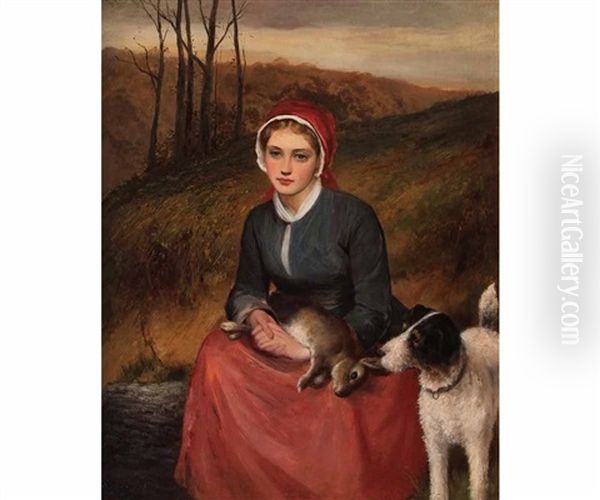 Seated Lady With Terrier And Rabbit Oil Painting by Charles Sillem Lidderdale