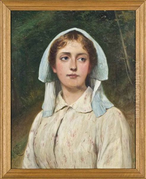 Portrait Of A Young Girl, Bust Length, Standing In A Wood Oil Painting by Charles Sillem Lidderdale