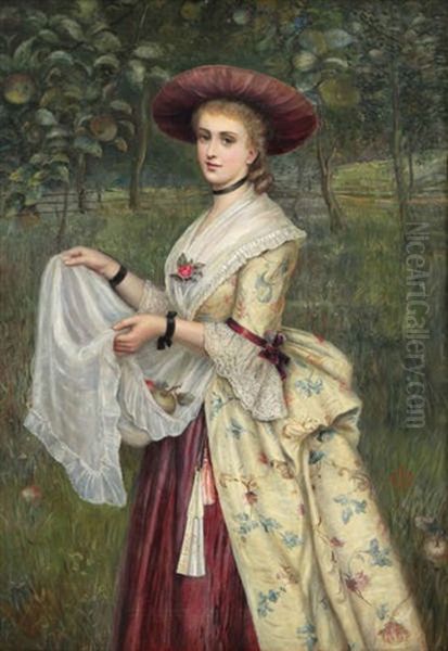 Jeune Femme Cueillant Des Pommes Oil Painting by Charles Sillem Lidderdale