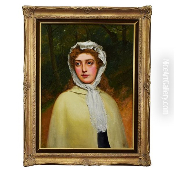 Girl With Lace Scarf Oil Painting by Charles Sillem Lidderdale