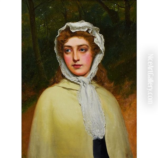 Girl With Lace Scarf Oil Painting by Charles Sillem Lidderdale