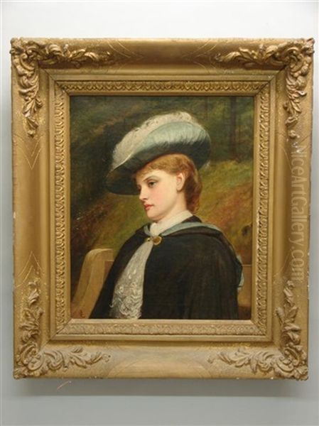 Portrait Of A Woman With Red Hair Wearing Plummed Hat And Cape Oil Painting by Charles Sillem Lidderdale