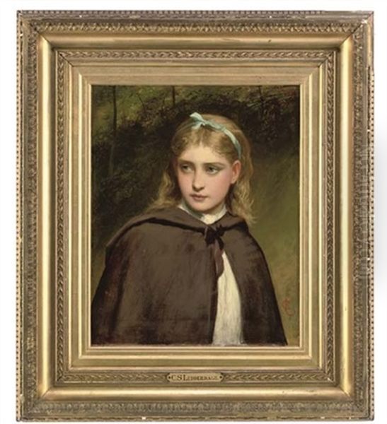 Portrait Of A Young Girl In A Brown Cloak, In A Wooded Landscape Oil Painting by Charles Sillem Lidderdale