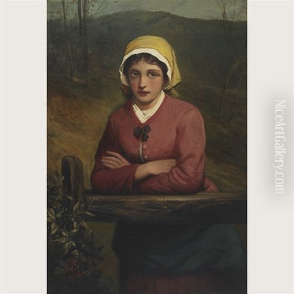 Country Girl By A Rail Fence Oil Painting by Charles Sillem Lidderdale