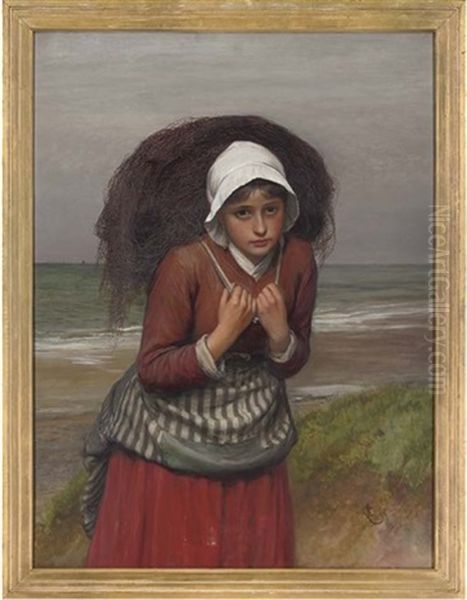 A Fisher Girl Carrying Nets Along The Shore Oil Painting by Charles Sillem Lidderdale