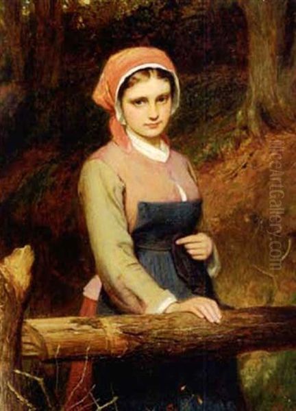 Young Beauty By A Fence Oil Painting by Charles Sillem Lidderdale