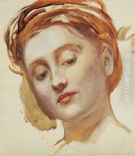 Study Of A Young Woman's Head Oil Painting by Charles Sillem Lidderdale