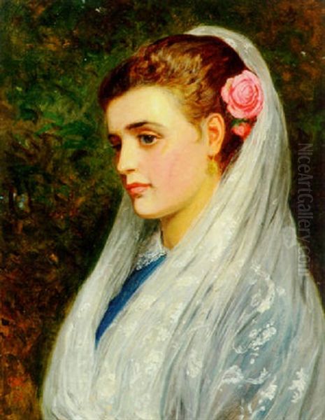 An English Rose Oil Painting by Charles Sillem Lidderdale