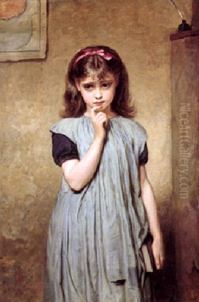 A Young Girl In The Classroom Oil Painting by Charles Sillem Lidderdale