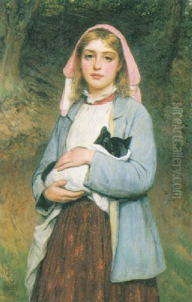 The Pet Kitten Oil Painting by Charles Sillem Lidderdale