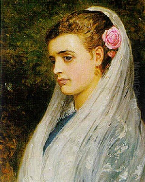 Portrait Of A Girl Wearing A Lace Oil Painting by Charles Sillem Lidderdale