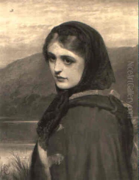 A Girl In A Lake Landscape Oil Painting by Charles Sillem Lidderdale