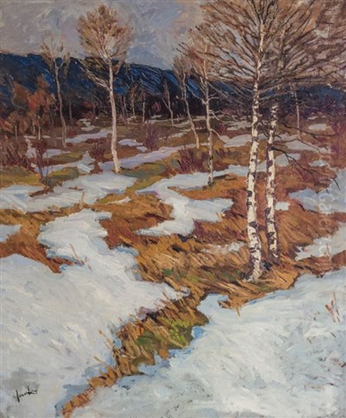 March Snow Oil Painting by Jonas Lie