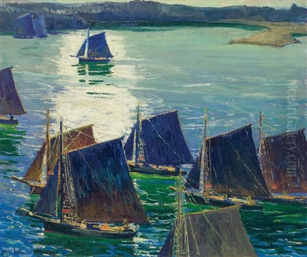 Fishing Boats Oil Painting by Jonas Lie