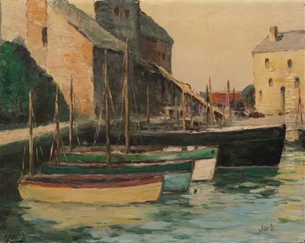 Harbor Scene Oil Painting by Jonas Lie