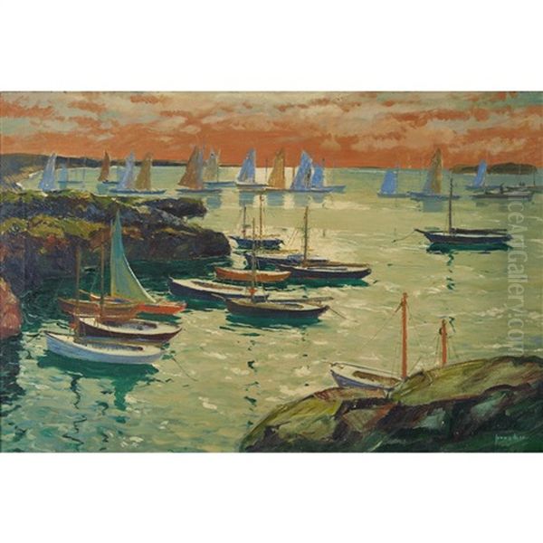 Harbor Scene Oil Painting by Jonas Lie