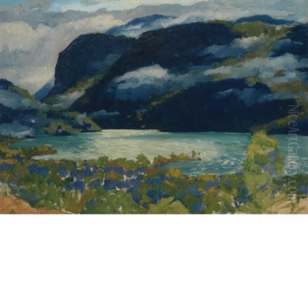 A Norwegian Fjord Oil Painting by Jonas Lie