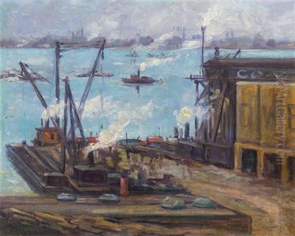 New York Harbor Oil Painting by Jonas Lie