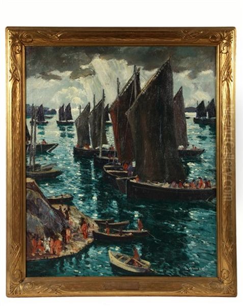 A Safe Harbor Oil Painting by Jonas Lie