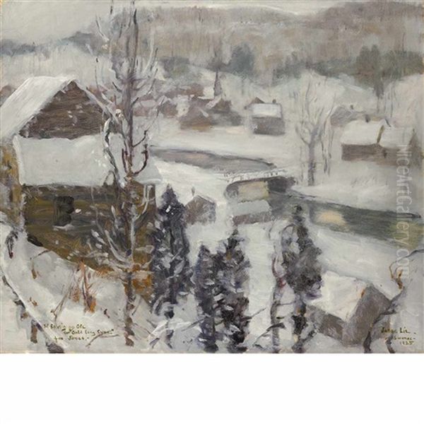 Snowing Oil Painting by Jonas Lie