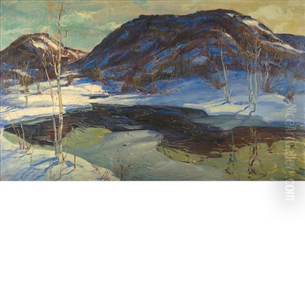 First Thaw Oil Painting by Jonas Lie