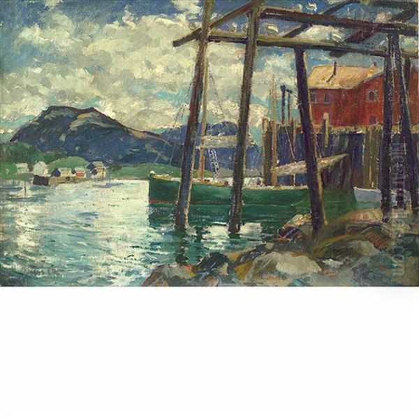 Old Wharves, Maine Oil Painting by Jonas Lie