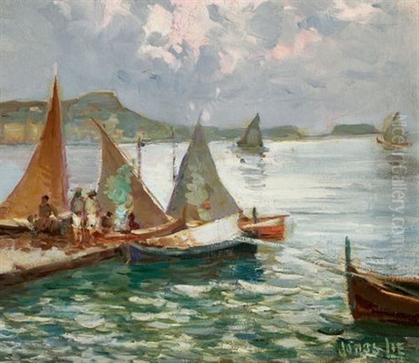 Harbor Sails Oil Painting by Jonas Lie