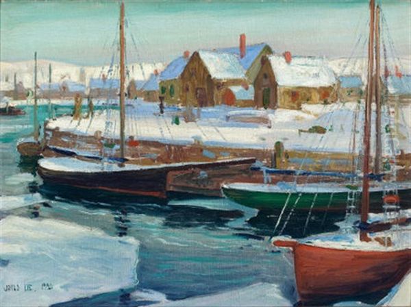 Winter Harbor Oil Painting by Jonas Lie