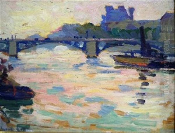 Paris, View Of The Seine Oil Painting by Jonas Lie