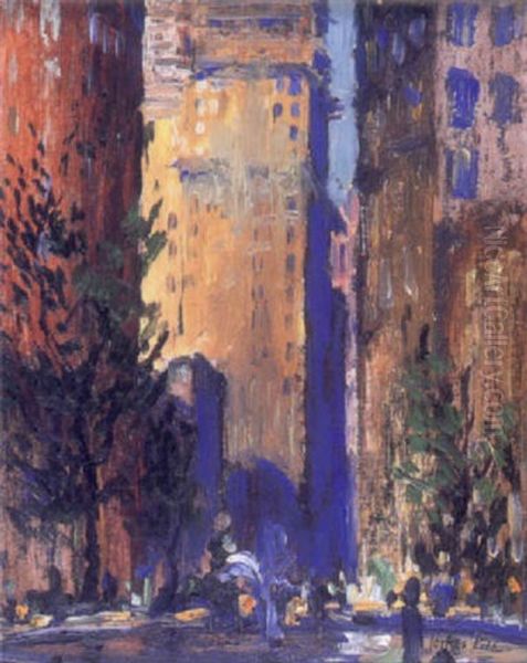 New York Street Scene Oil Painting by Jonas Lie