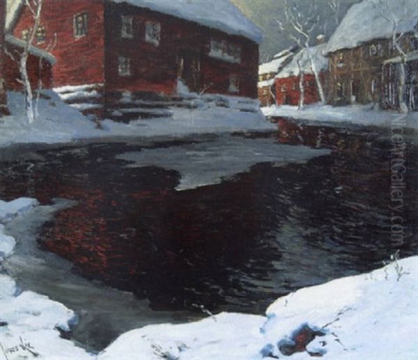 Norwegian Village Oil Painting by Jonas Lie