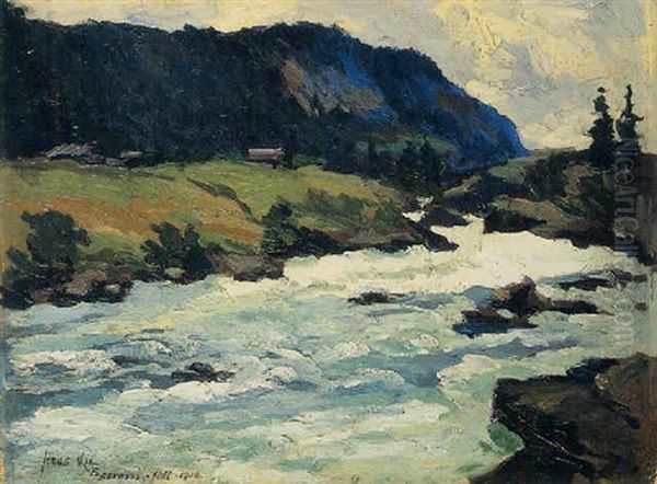 River Rapids Oil Painting by Jonas Lie