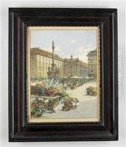 Markttag Am Hof In Wien Oil Painting by Gustav Benesch