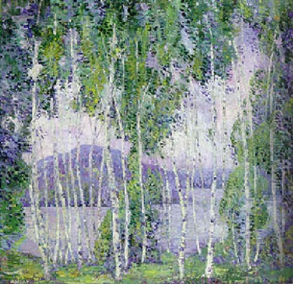 White Birches Oil Painting by Jonas Lie